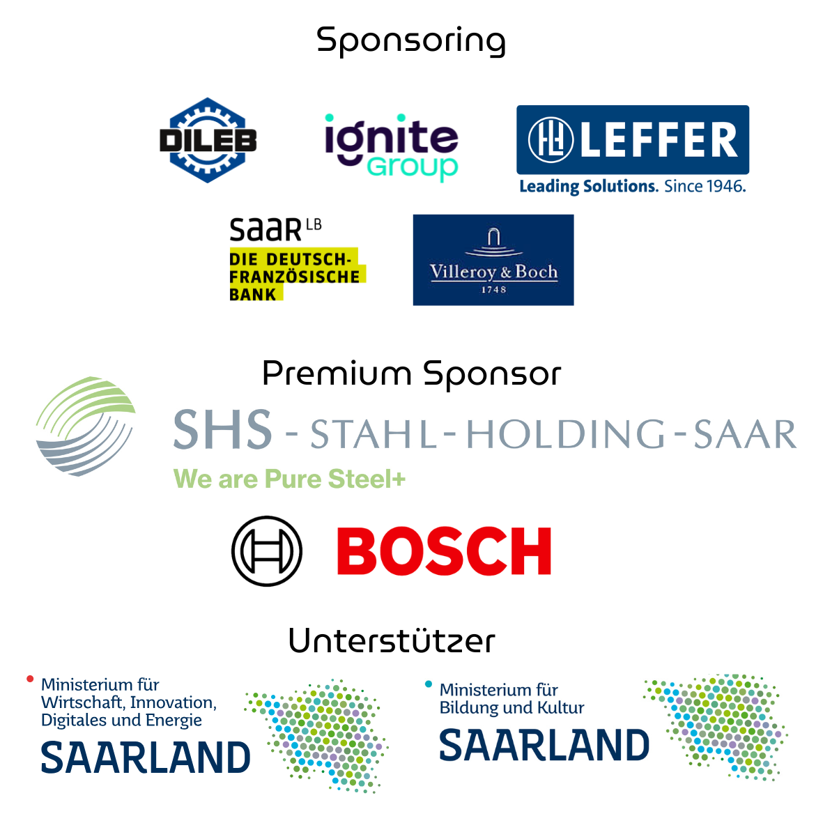 Hauptsponsoren Stahl-Holding-Saar und Bosch. Weitere Sponsoren: Dileb, Ignite, Villeroy & Boch, Leffer und SaarLB